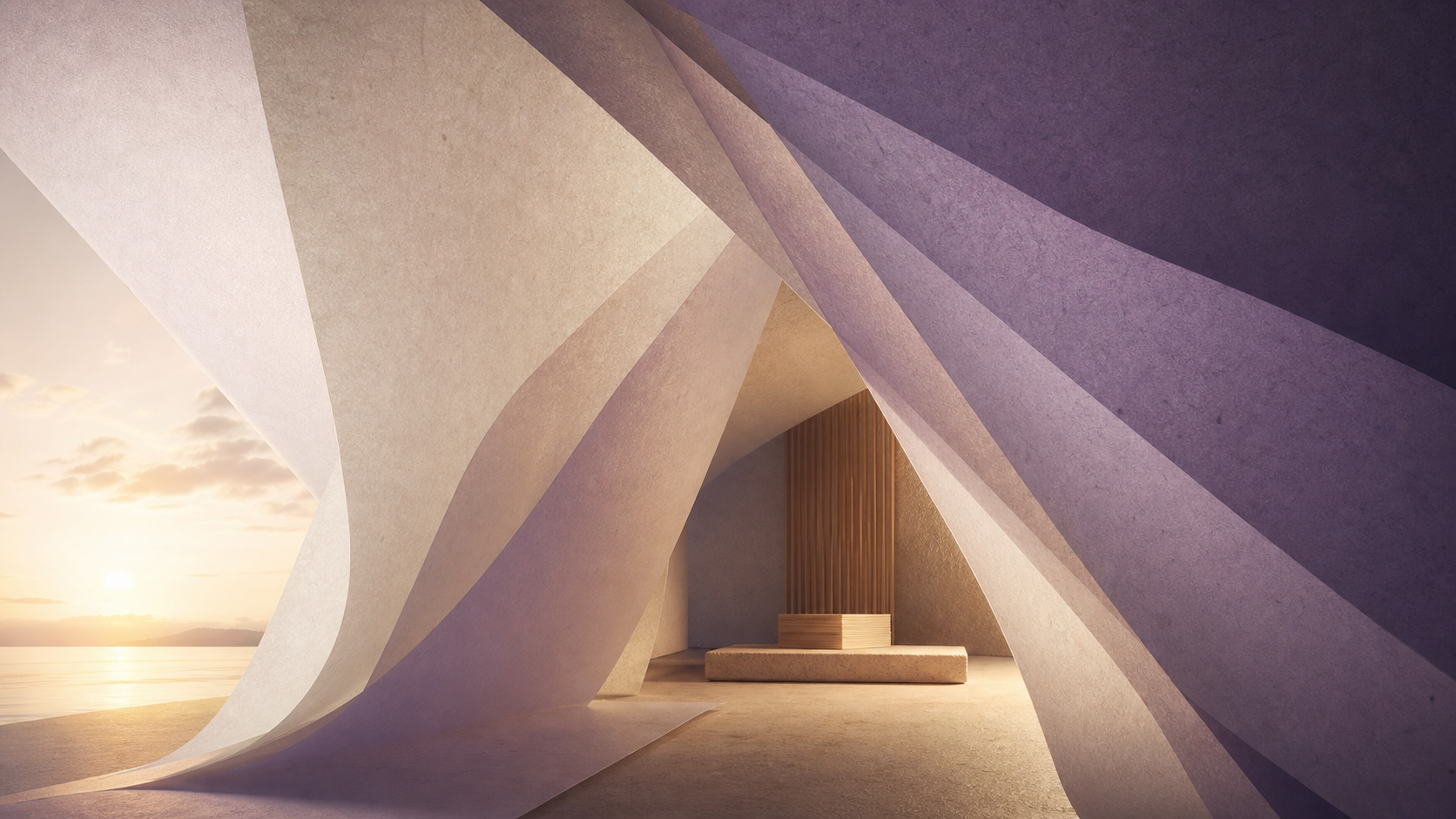 Abstract purple and ivory layers forming a quiet protected space for private notes.
